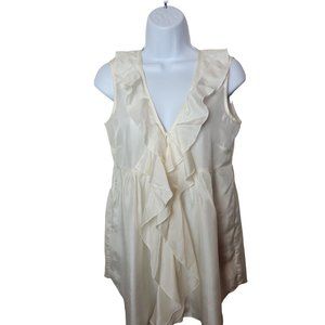 Cabi Ruffle white sleeveless silk button down top